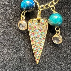 Gold Heart Pendant Necklace with Multicolor Gems